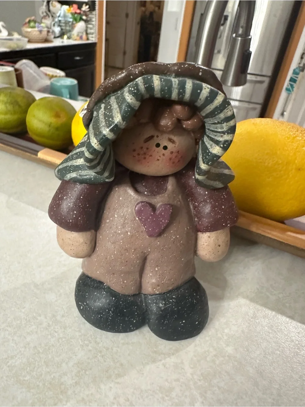 Hand-Painted Holiday Figurine - Brown Striped Hood